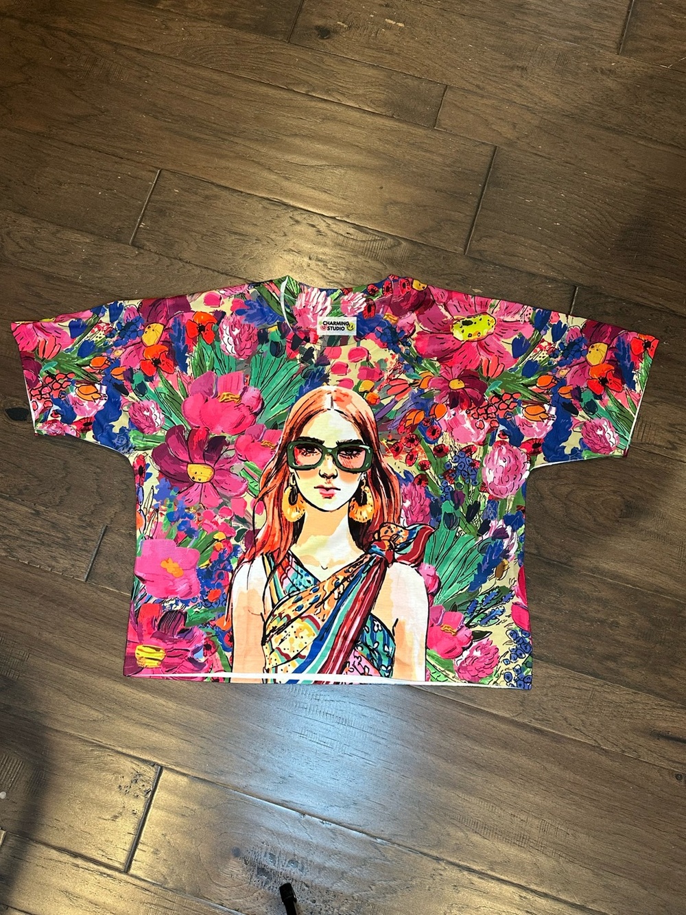 Multicolor Floral Graphic Top - Pink/Green (fits up to XL)